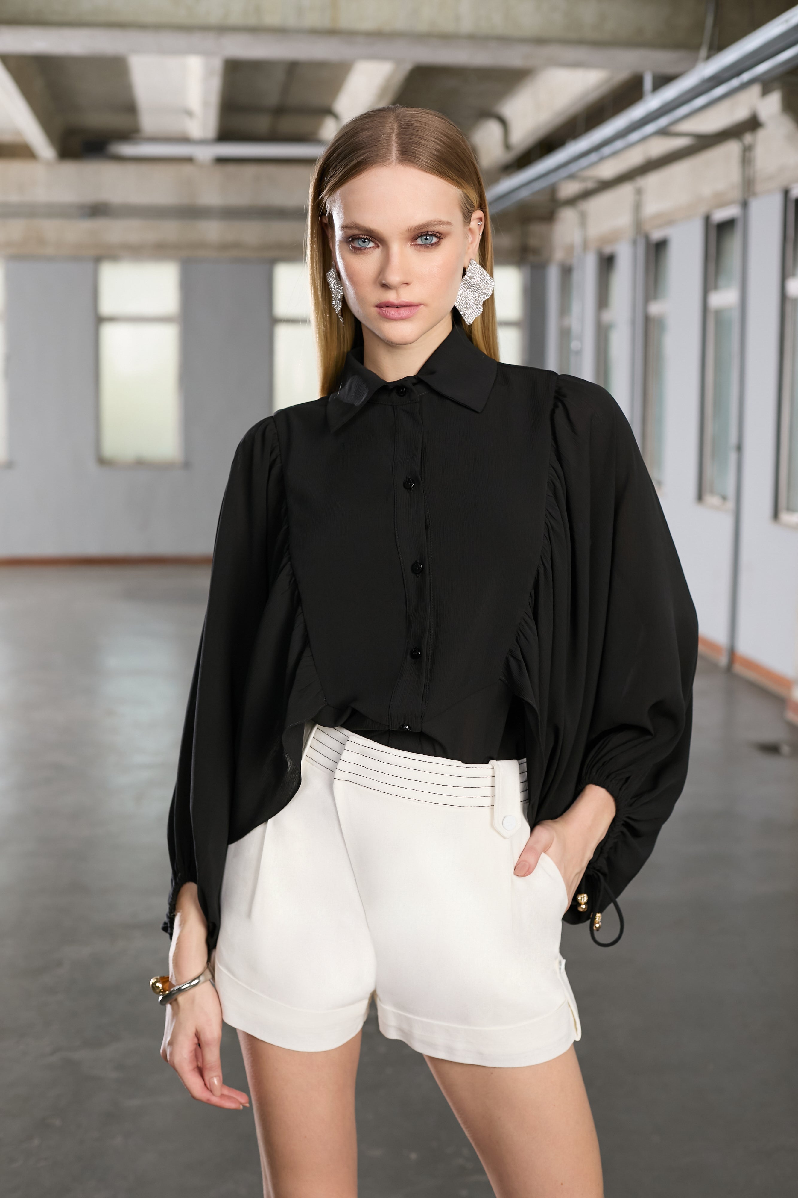 BLOUSE MAX MANCHE CHIFFON - NOIR
