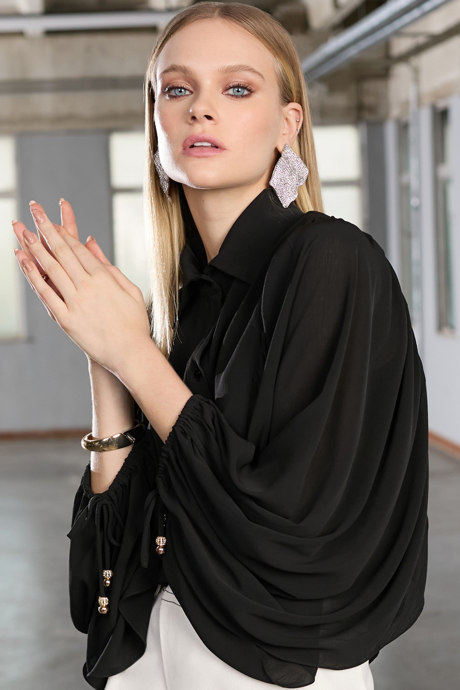 BLOUSE MAX MANCHE CHIFFON - NOIR