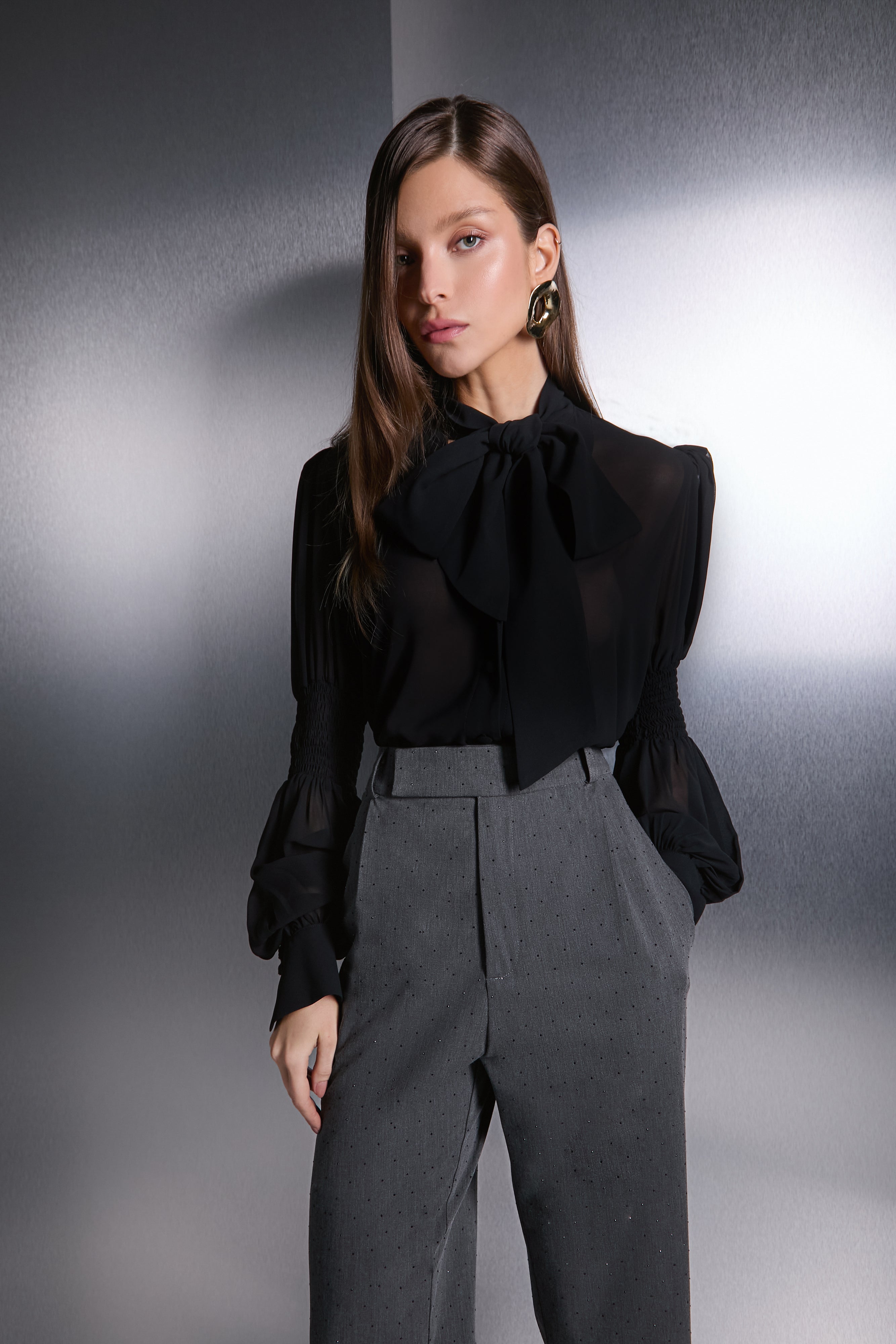 PANTALON CLASSIQUE - GRIS - MICRO-BRILLANCE