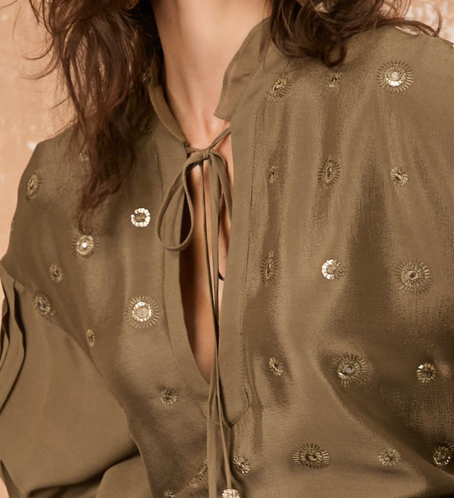 Ensemble - Chemise à manches longues et Jupe longue à volants - Vert KAKI