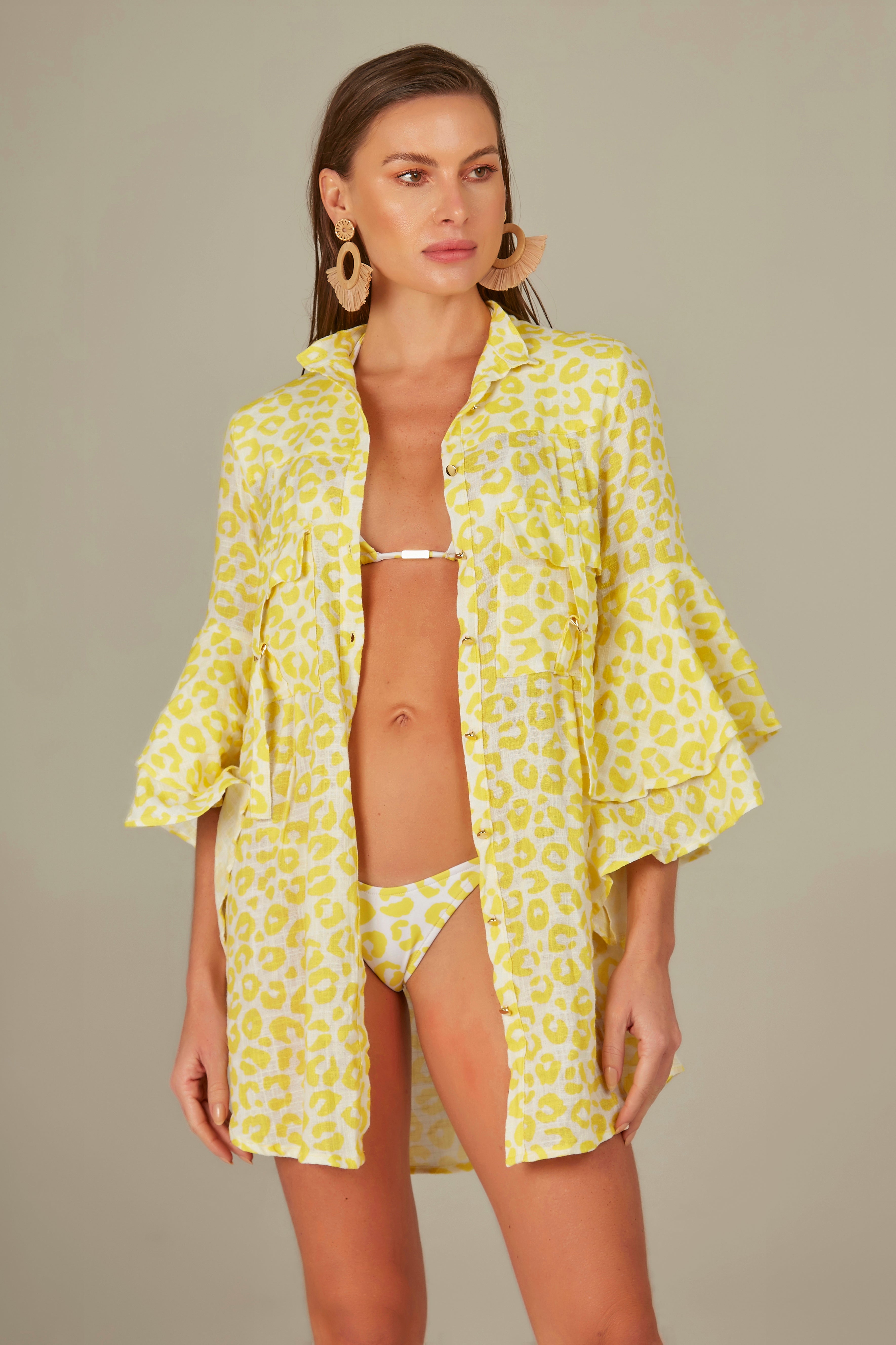 CHEMISE À MANCHES VOLANTS - IMPRIMÉ LEOPARD