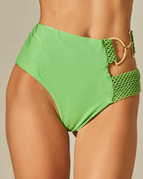 BAS DE BIKINI VERT TEXTURÉ - DETAILS DORÉ